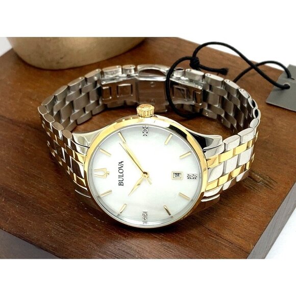Bulova Women's Watch 98P201 Quartz Diamond Mother of Pearl White Dial Tw… - Picture 7 of 13